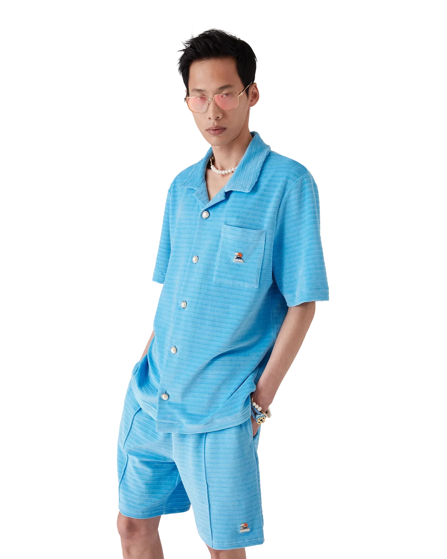 Chemise en velours à manches courtes et rayures