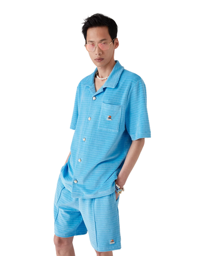 Chemise en velours à manches courtes et rayures