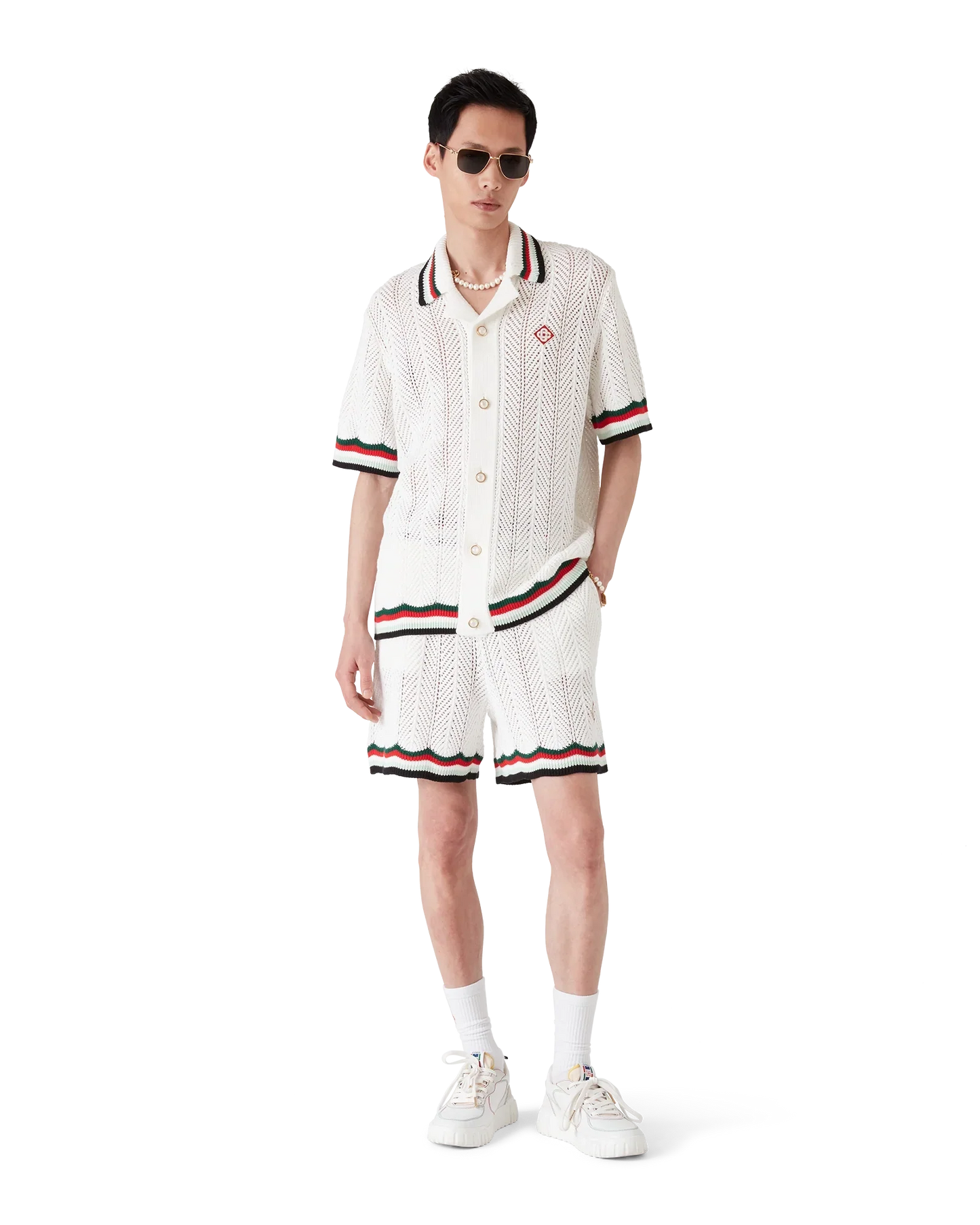 Shorts en crochet de coton à chevrons