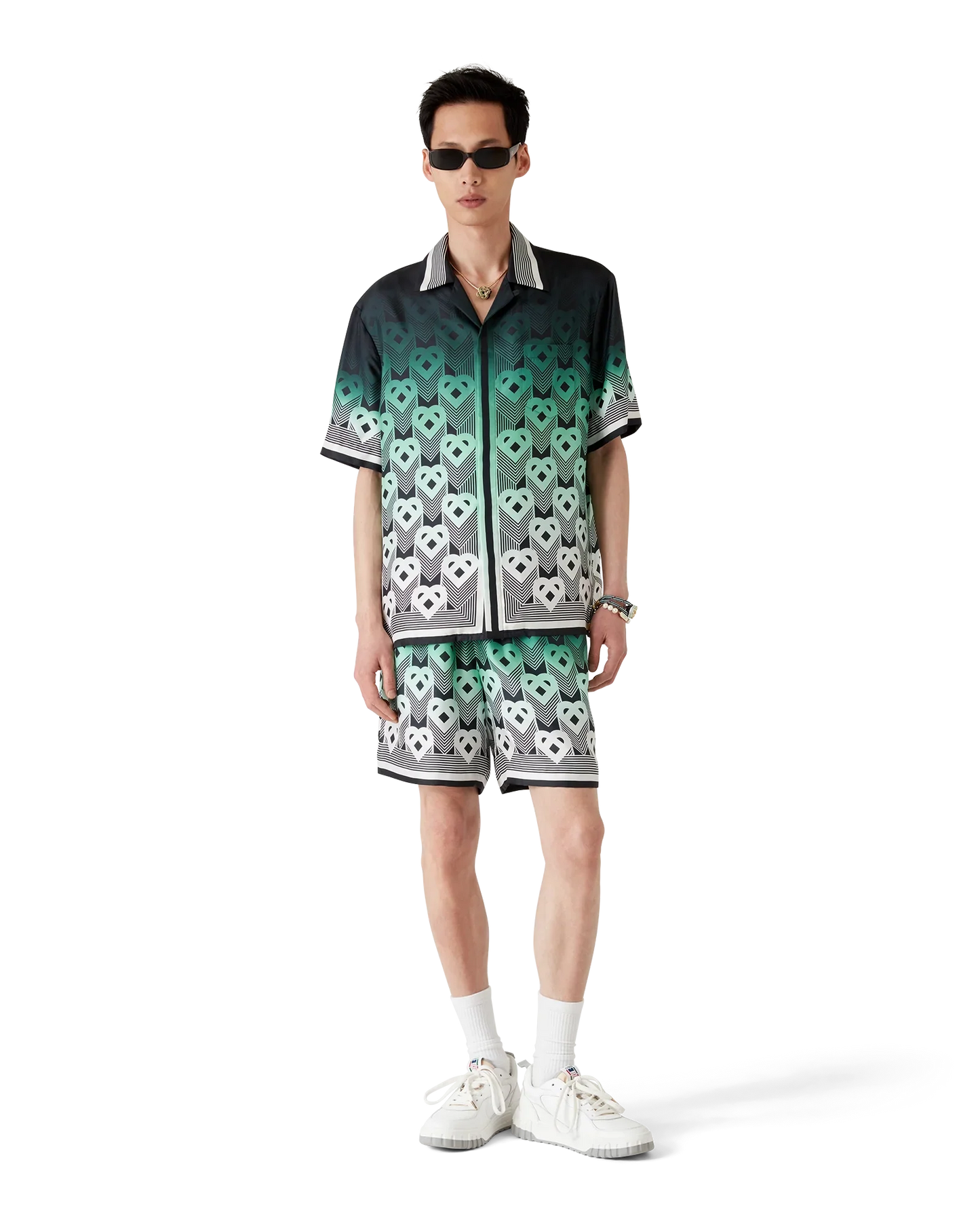 Chemise en soie à manches courtes et monogramme dégradé