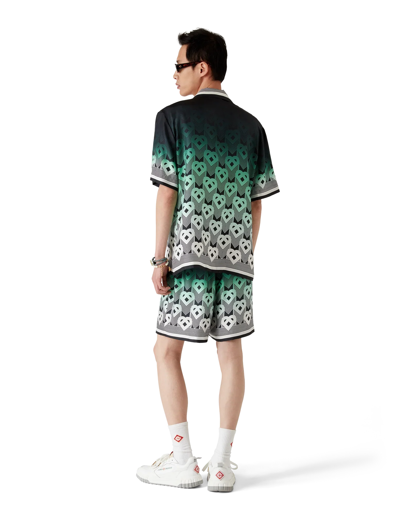 Chemise en soie à manches courtes et monogramme dégradé