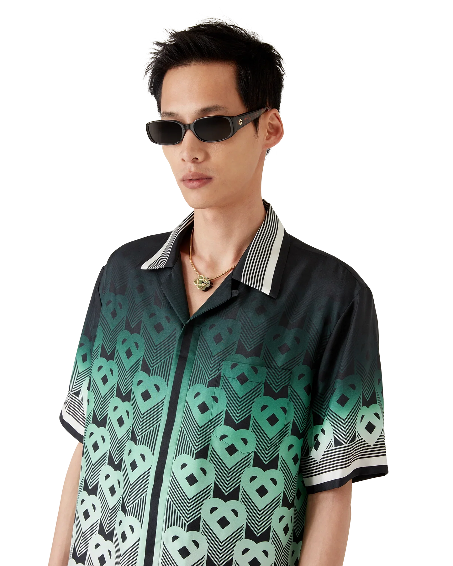 Chemise en soie à manches courtes et monogramme dégradé