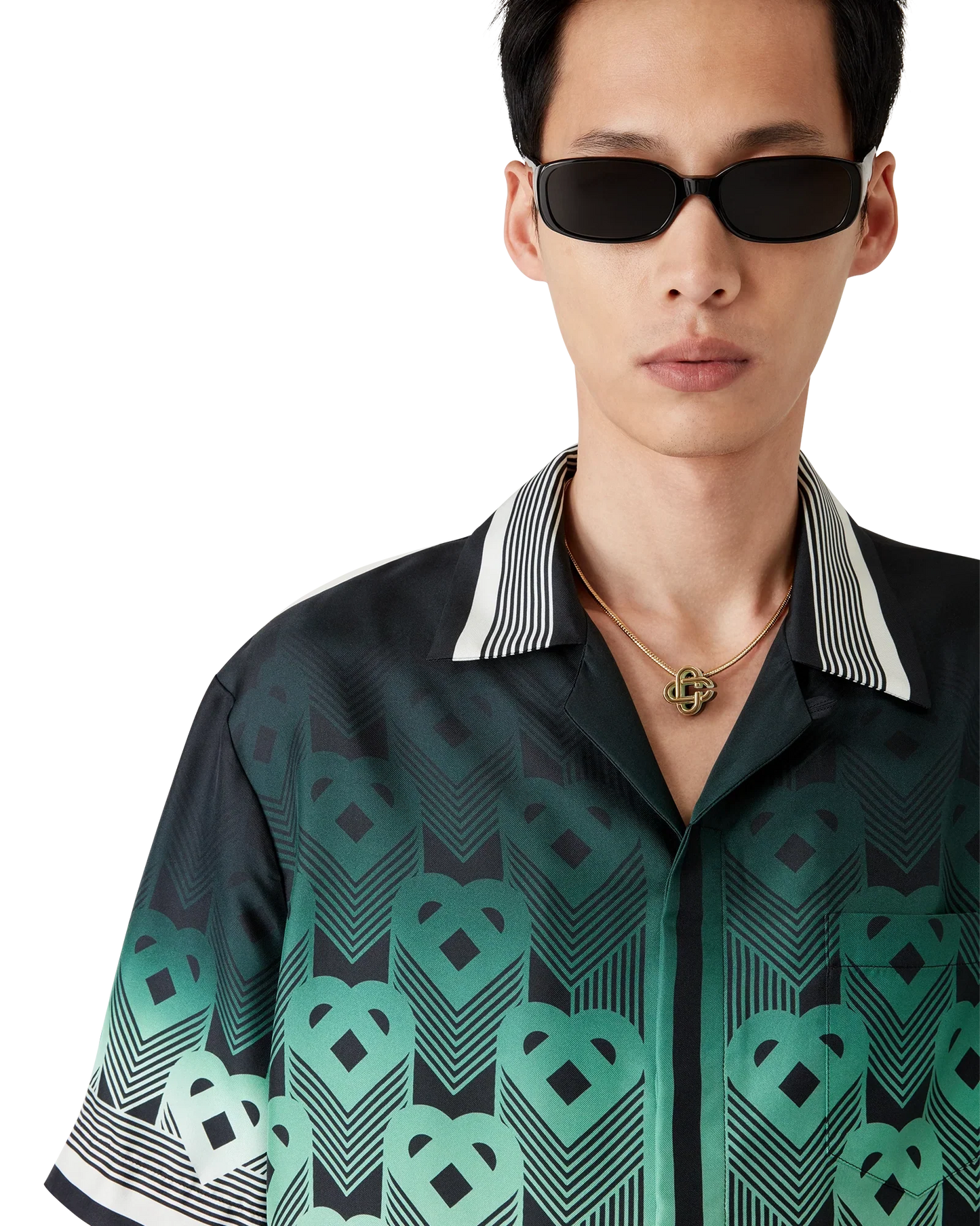 Chemise en soie à manches courtes et monogramme dégradé