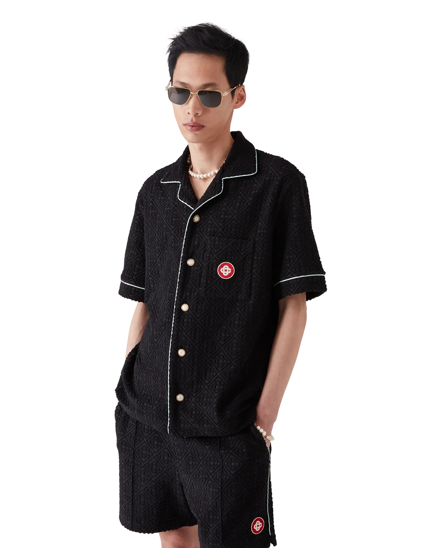 Chemise en tissu éponge à manches courtes en jacquard monogramme