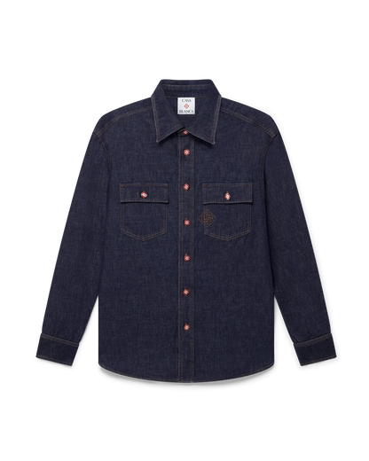 Chemise en jean à manches courtes avec broderie du logo