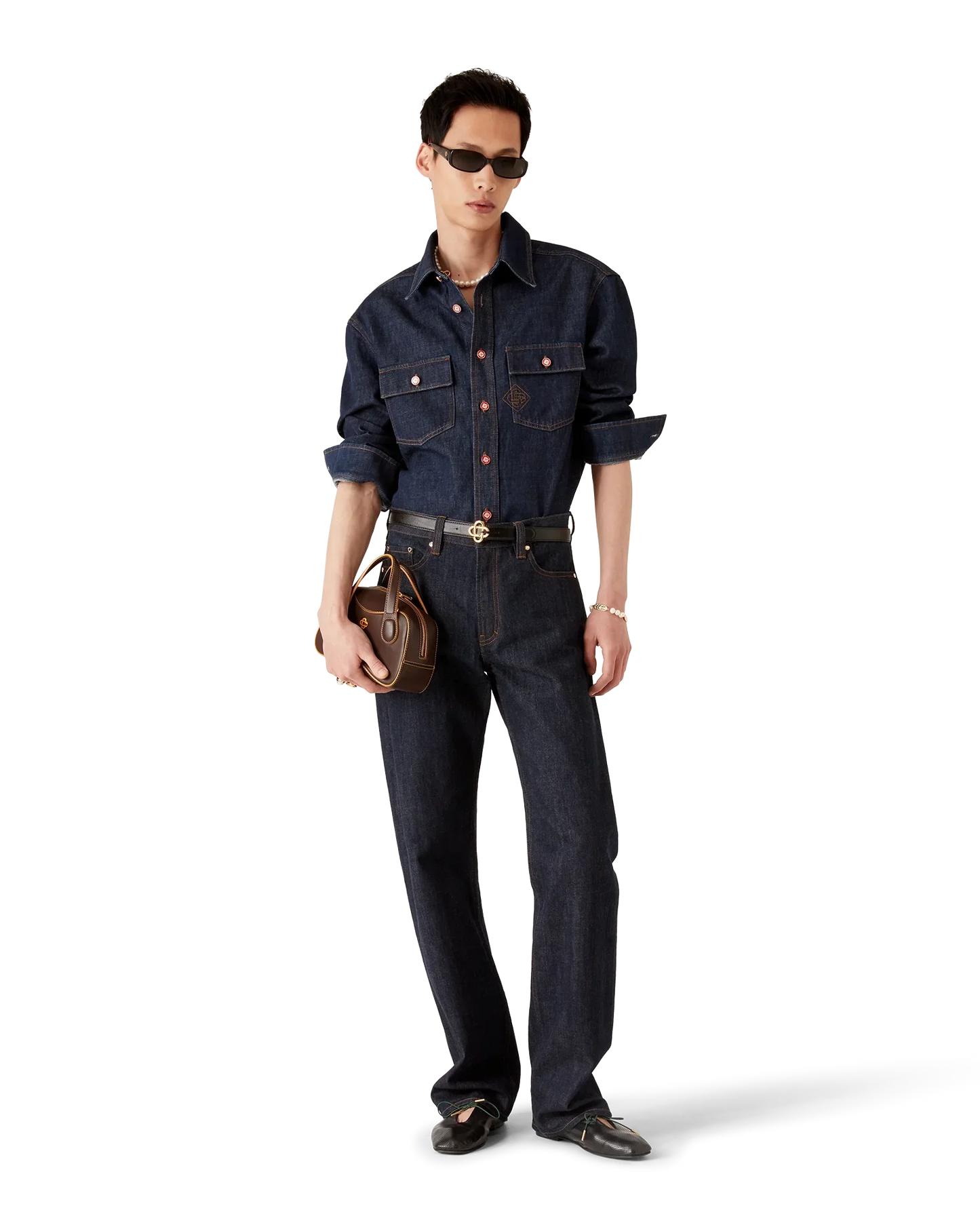 Chemise en jean à manches courtes avec broderie du logo