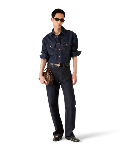 Chemise en jean à manches courtes avec broderie du logo