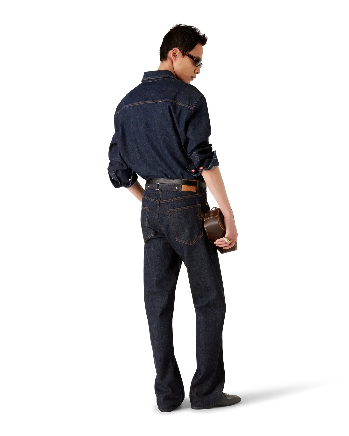 Chemise en jean à manches courtes avec broderie du logo