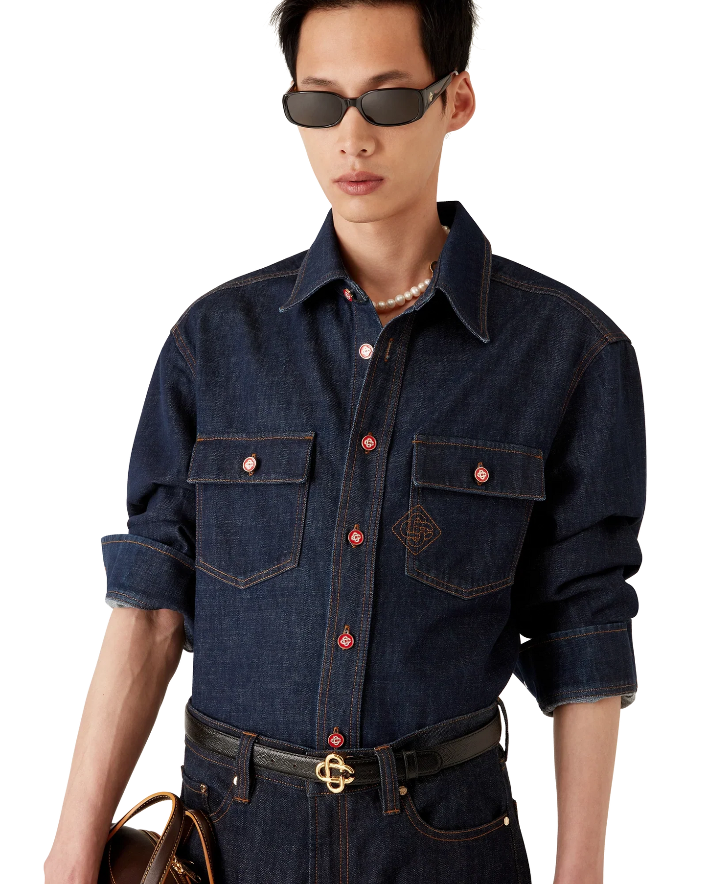 Chemise en jean à manches courtes avec broderie du logo