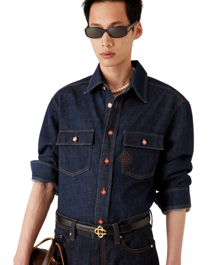 Chemise en jean à manches courtes avec broderie du logo