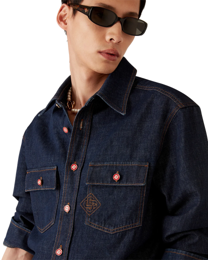 Chemise en jean à manches courtes avec broderie du logo