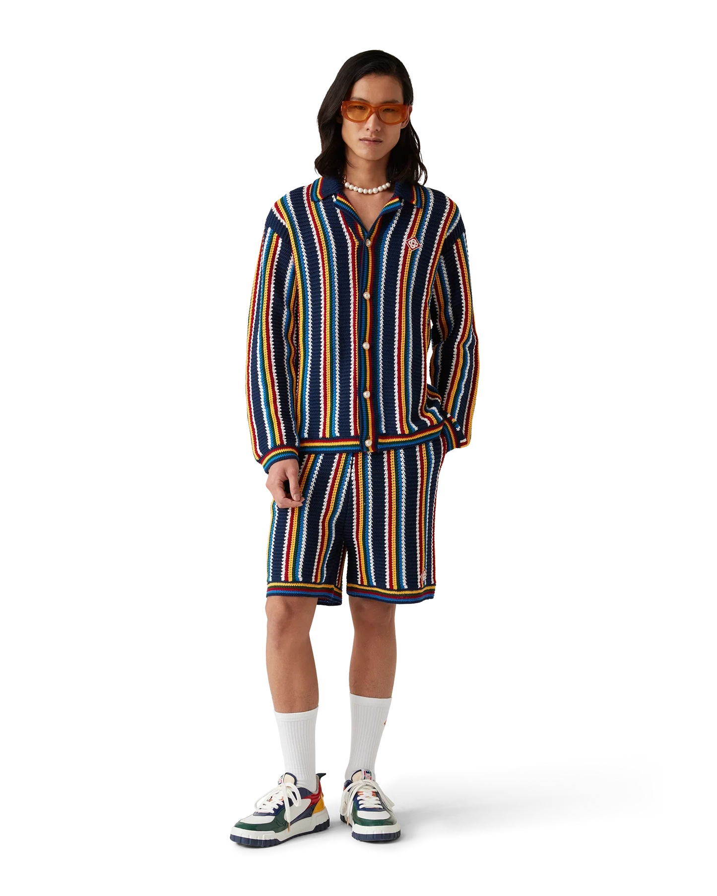 Chemise rayée à manches longues en crochet