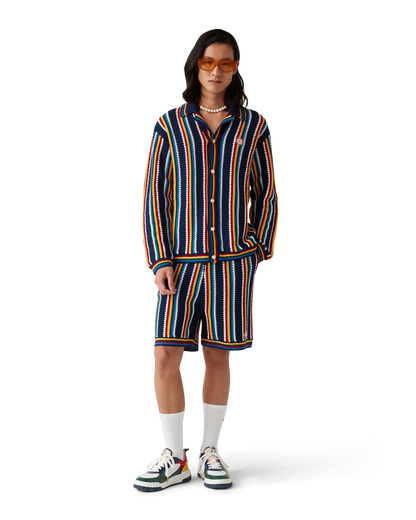 Chemise rayée à manches longues en crochet