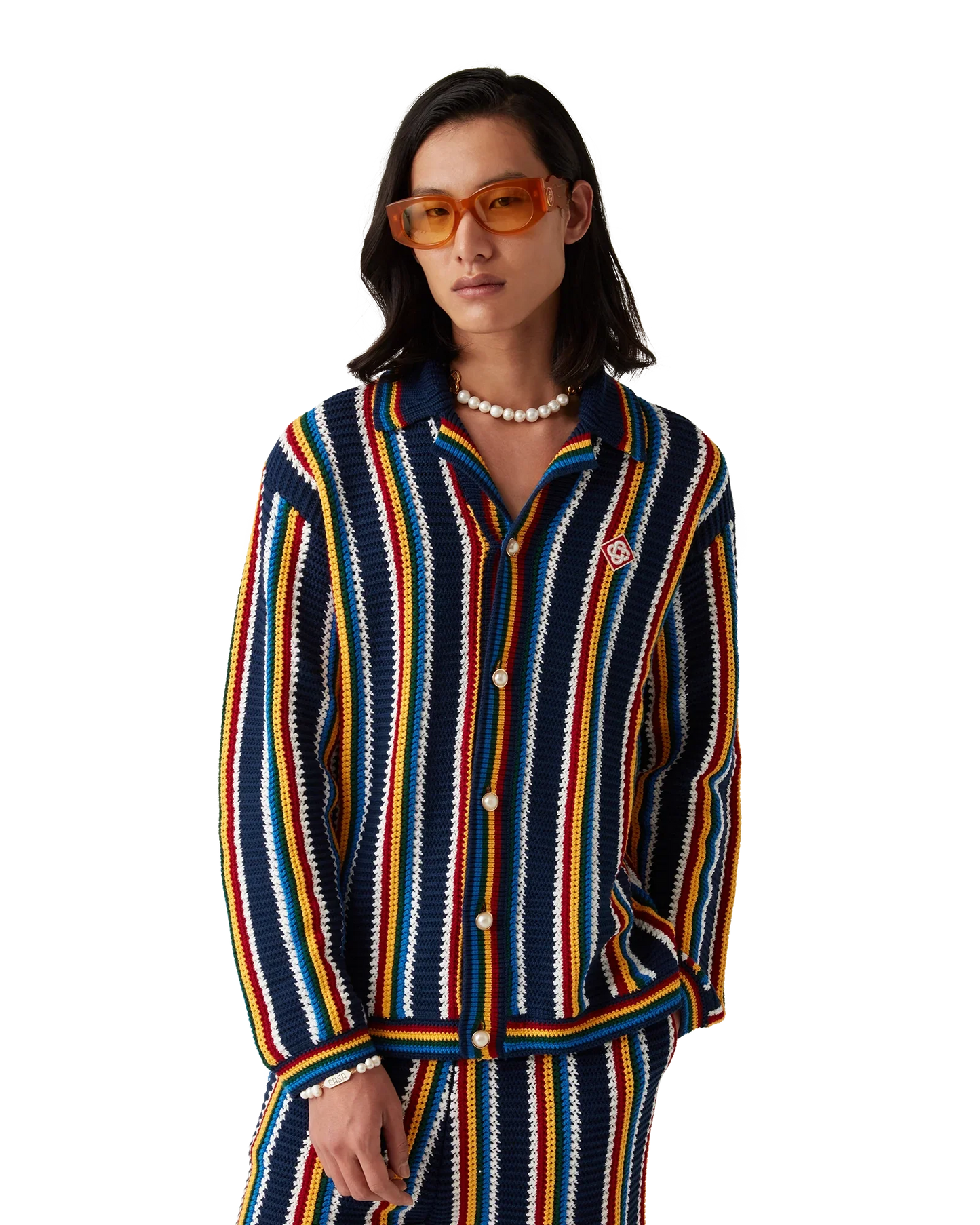 Chemise rayée à manches longues en crochet
