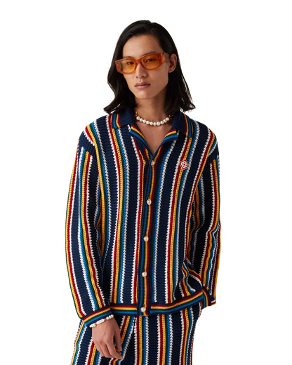 Chemise rayée à manches longues en crochet