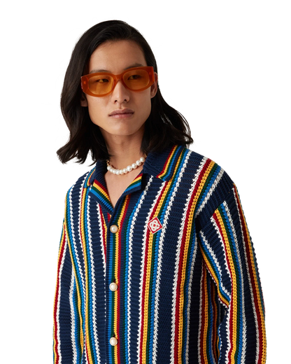 Chemise rayée à manches longues en crochet
