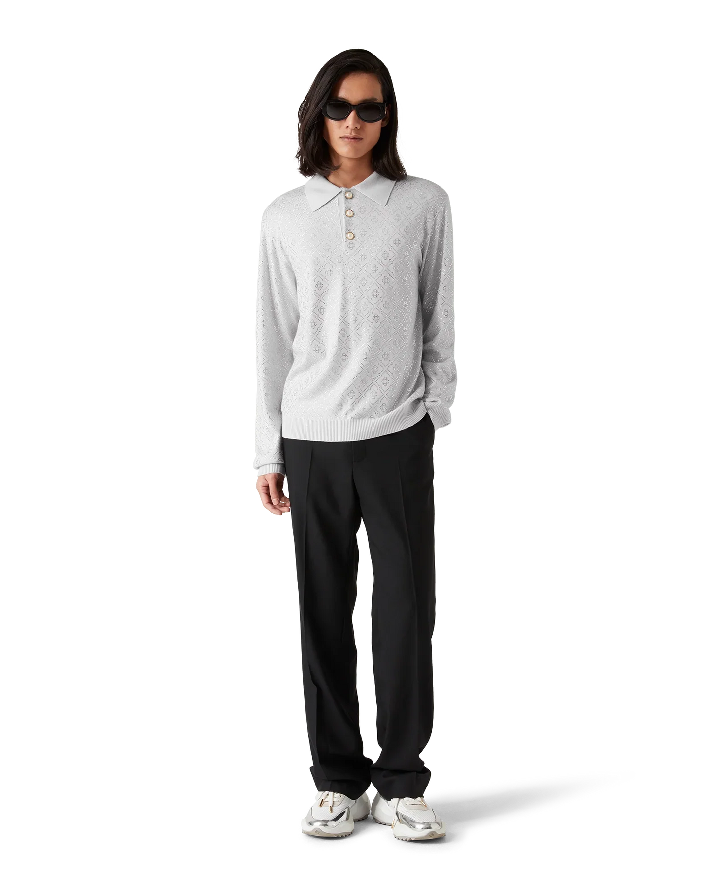 Polo en maille à monogramme orné de cristaux
