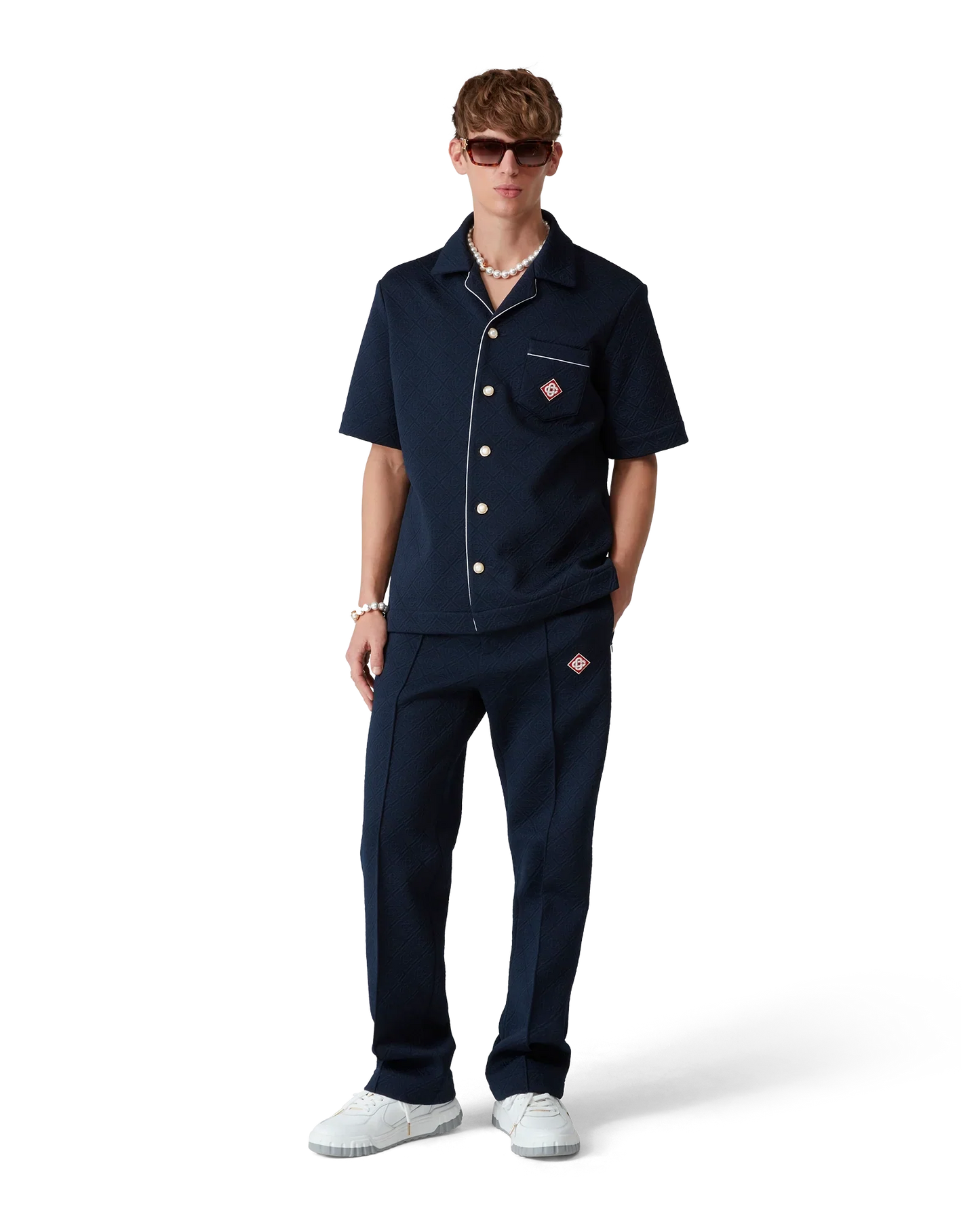 Chemise Jacquard Monogramme Manches Courtes