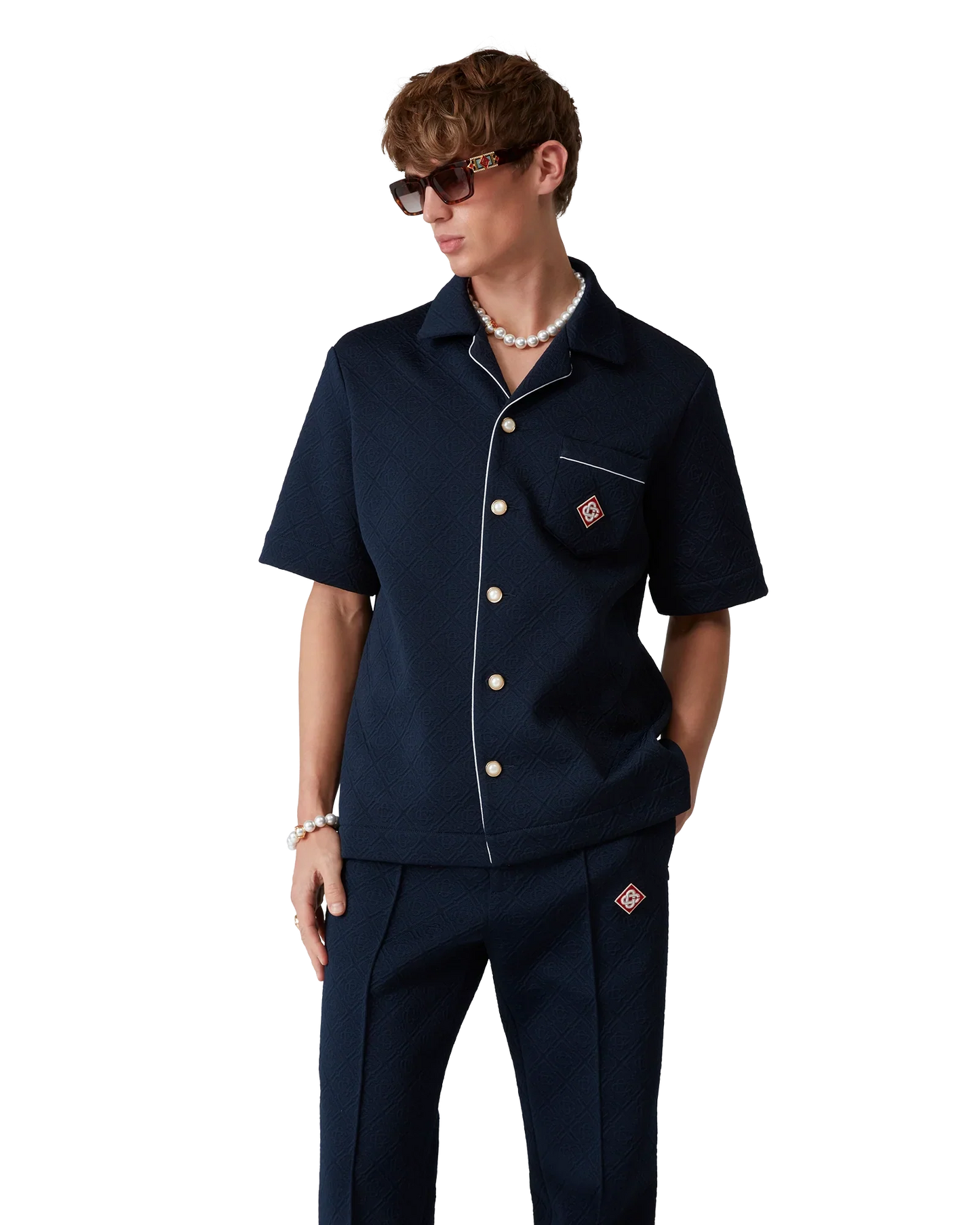 Chemise Jacquard Monogramme Manches Courtes