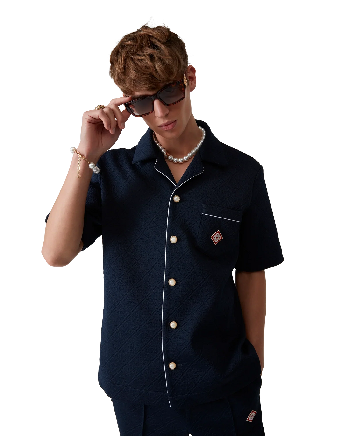 Chemise Jacquard Monogramme Manches Courtes