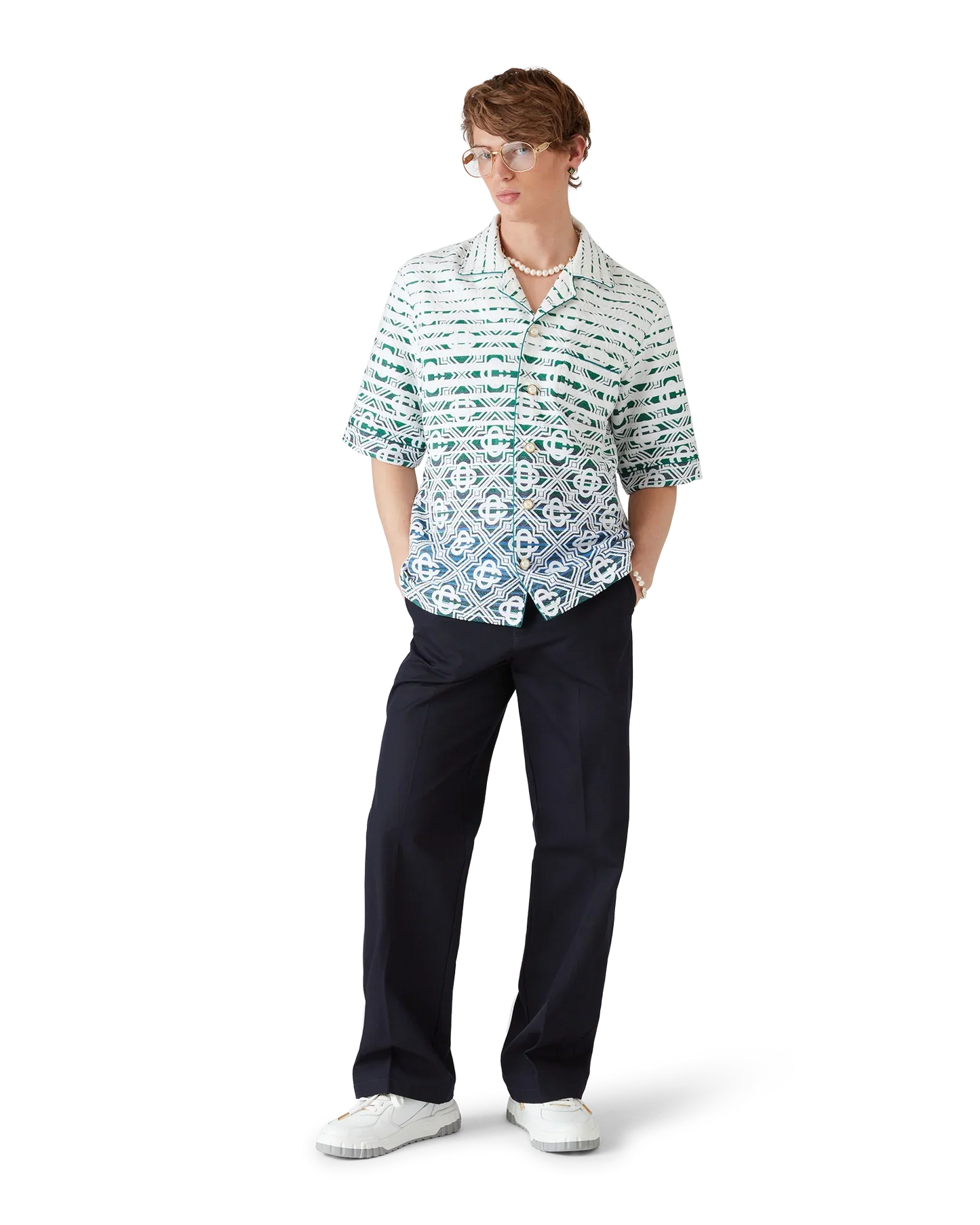 Chemise à manches courtes en tissu éponge dégradé monogrammé