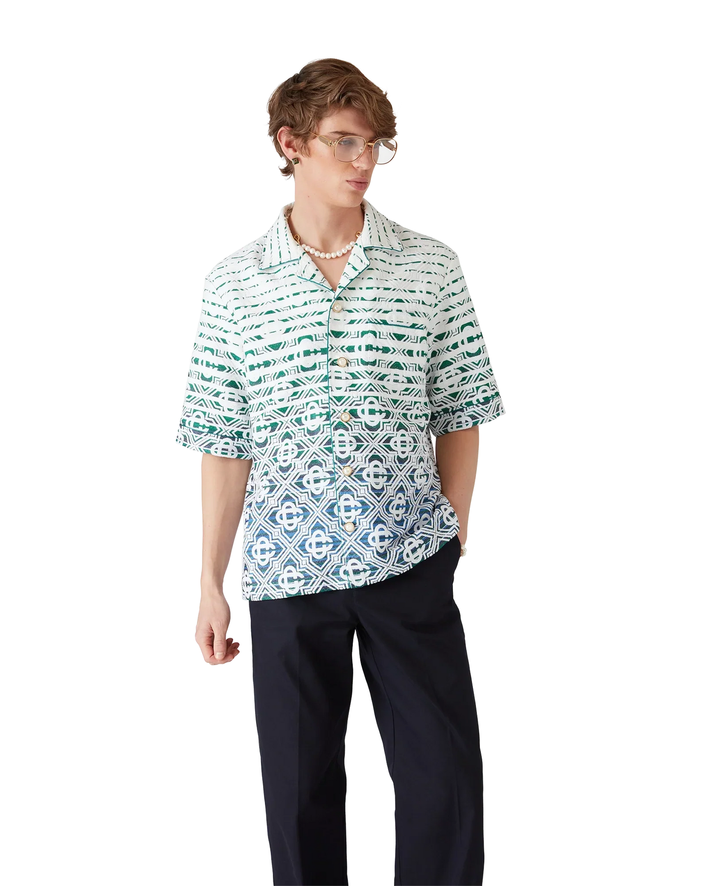 Chemise à manches courtes en tissu éponge dégradé monogrammé