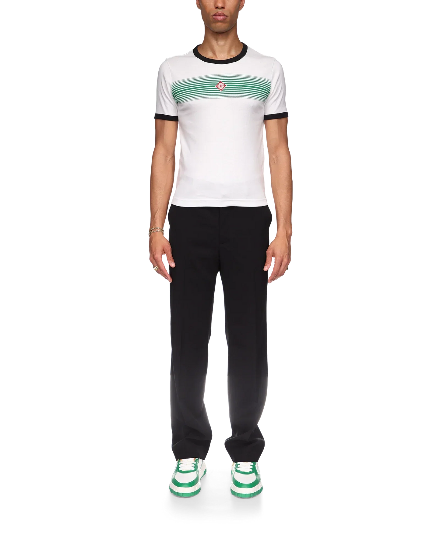 T-shirt à manches courtes à rayures dégradées et liseré contrastant