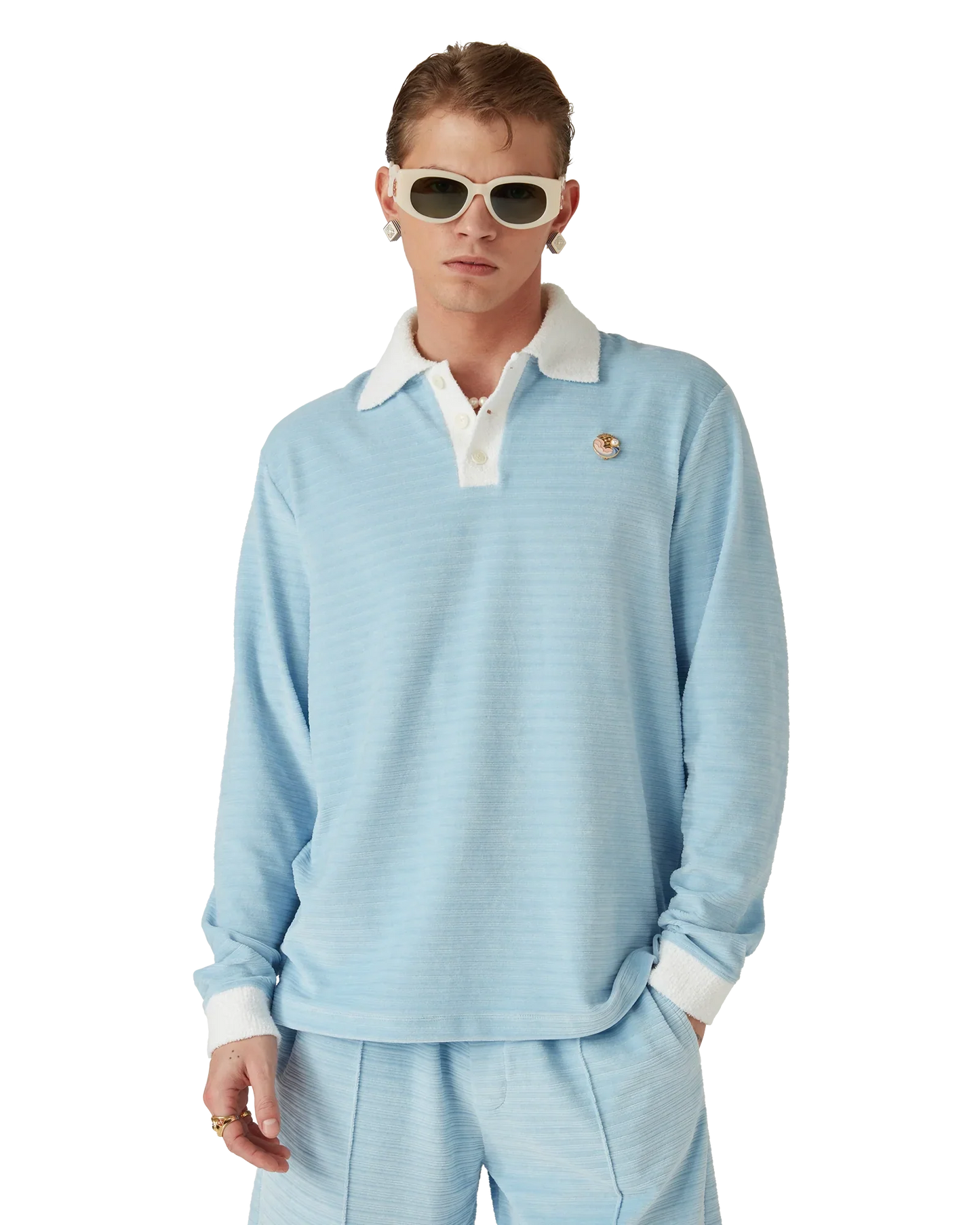 Polo en velours à rayures