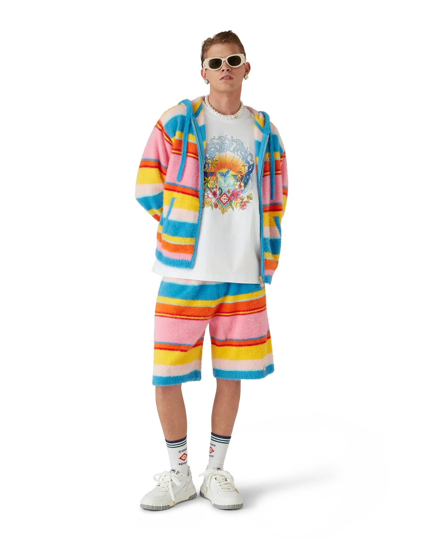 Short oversize en maille rayée duveteuse
