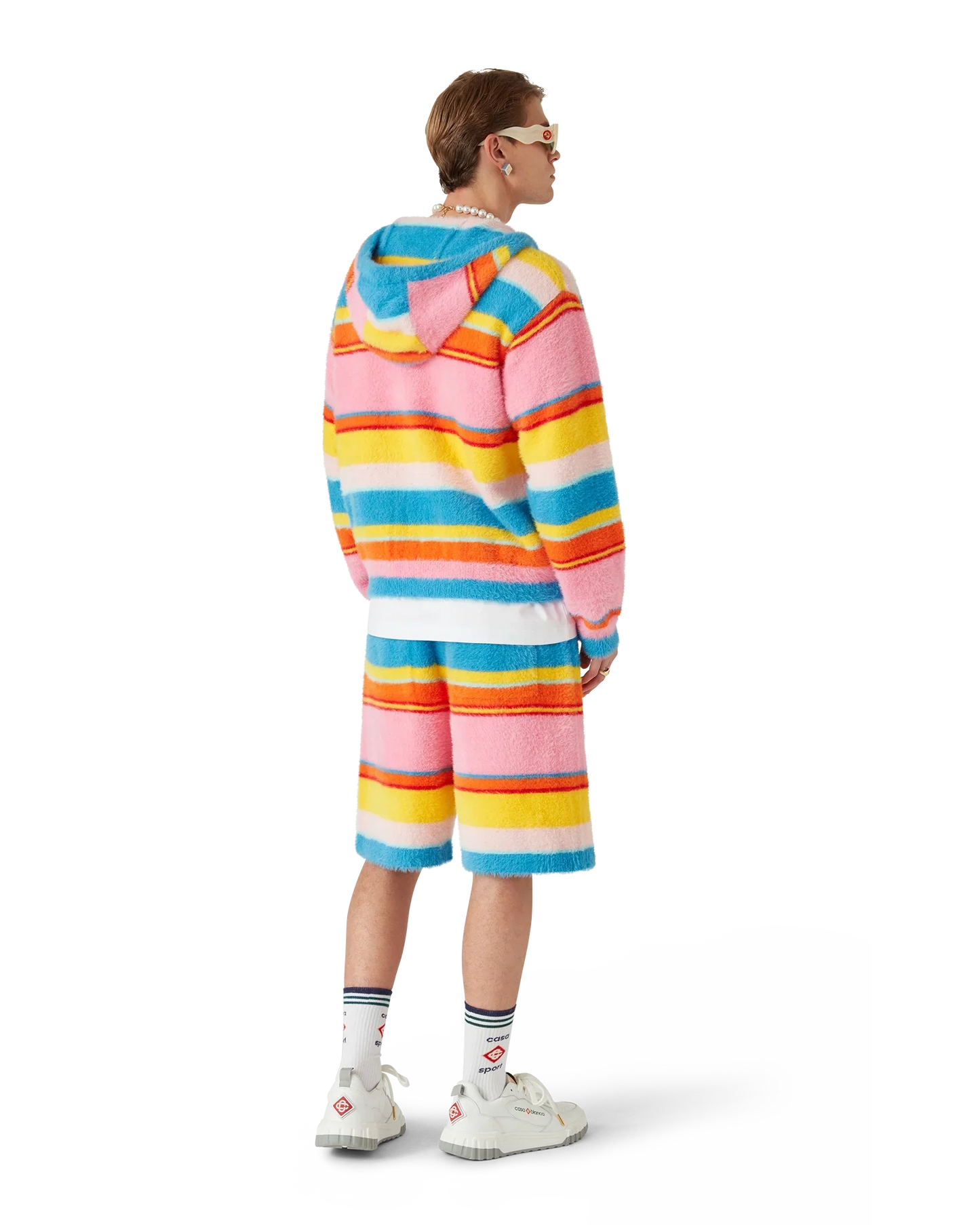Short oversize en maille rayée duveteuse