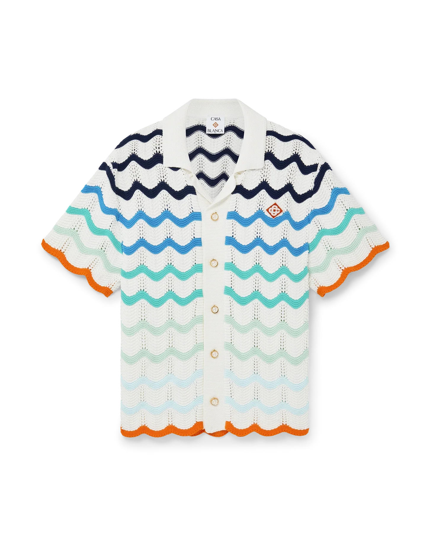 Gradient Wave Short Sleeve Crochet Shirt