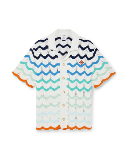 Gradient Wave Short Sleeve Crochet Shirt