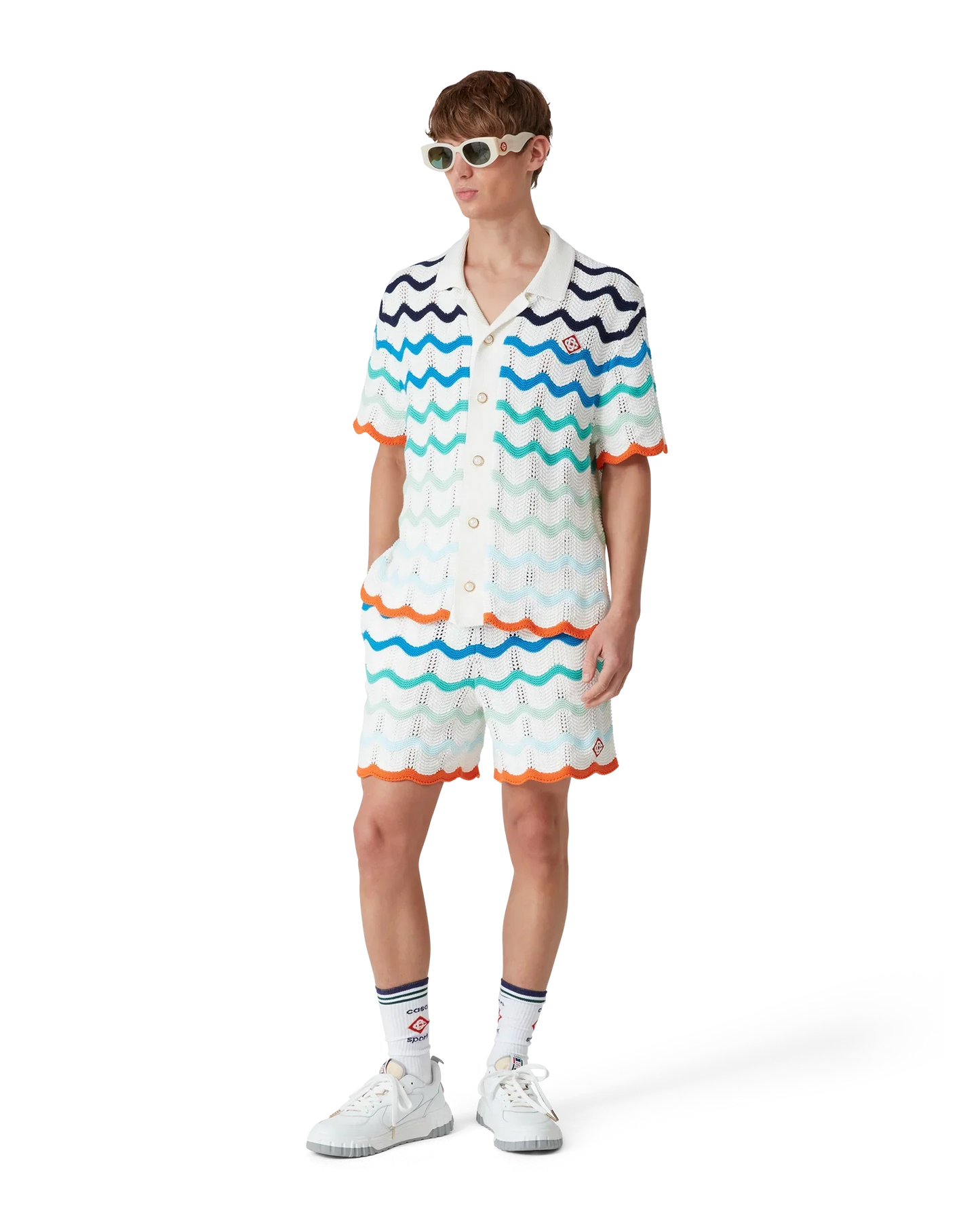 Gradient Wave Short Sleeve Crochet Shirt