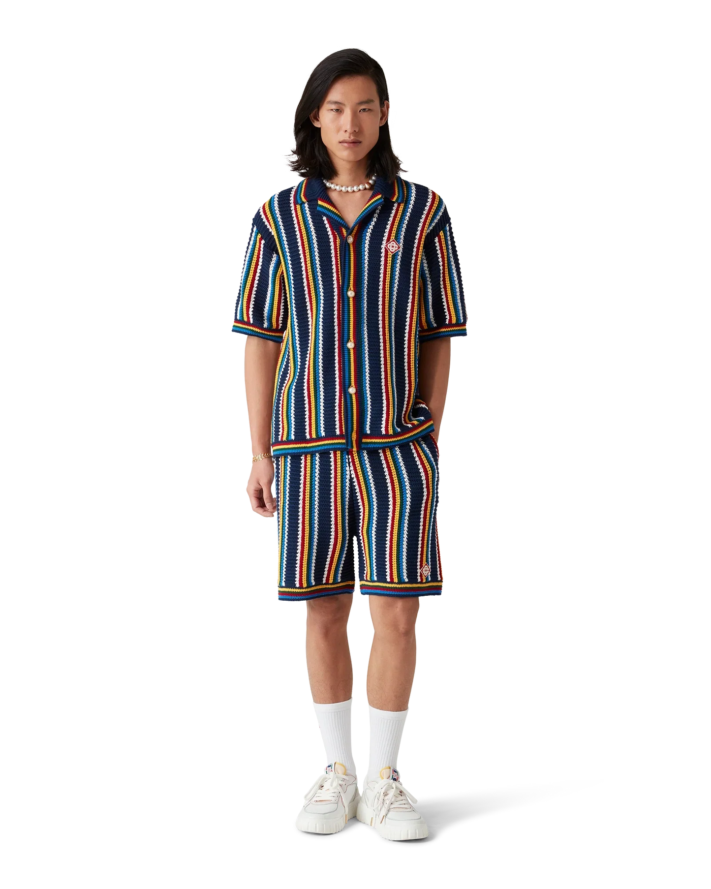 Chemise à rayures en crochet à manches courtes