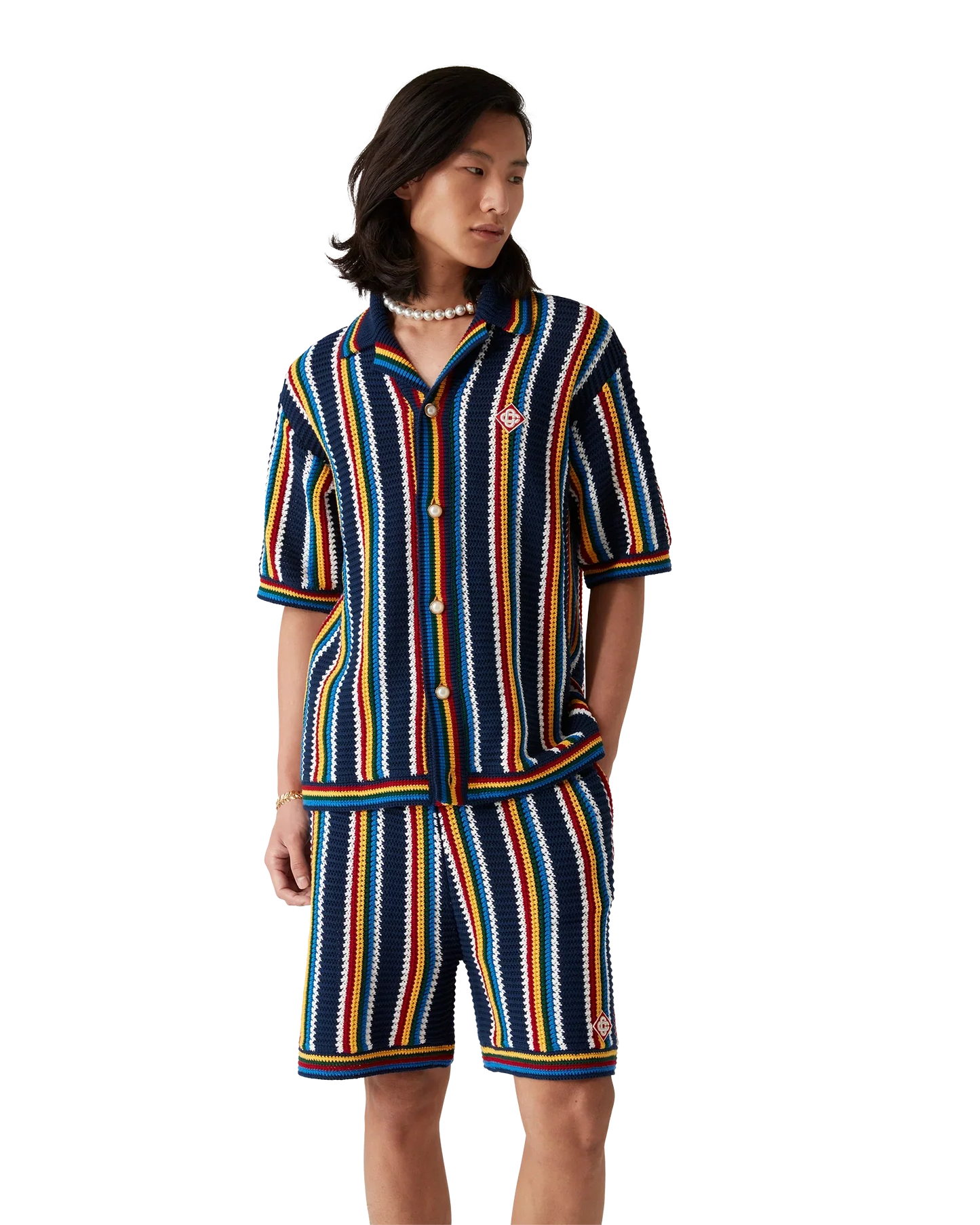 Chemise à rayures en crochet à manches courtes