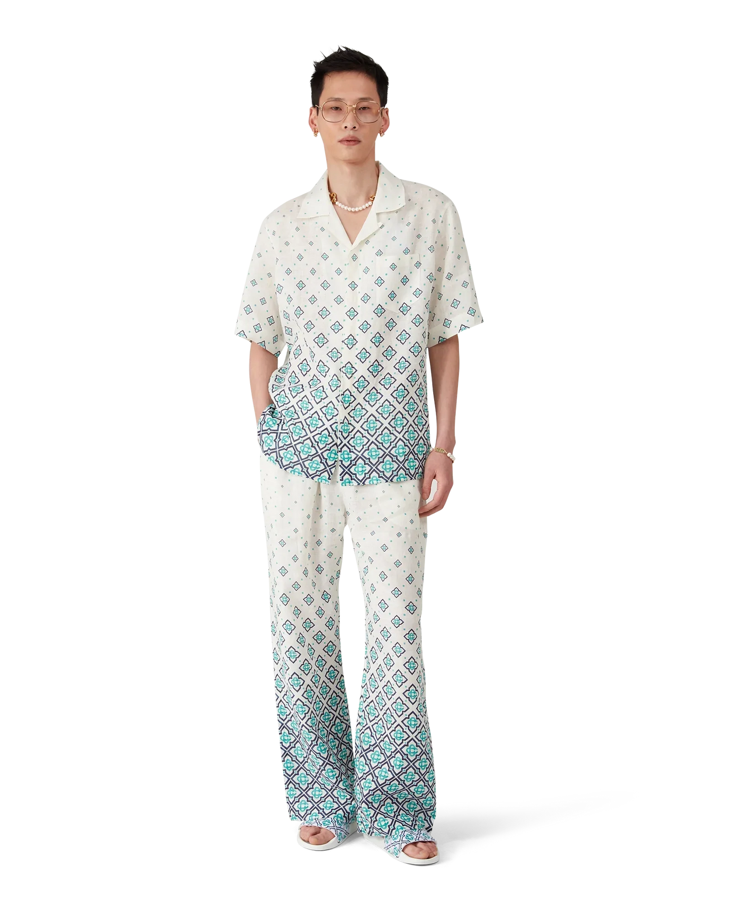 Gradient Monogram Short Sleeve Linen Shirt