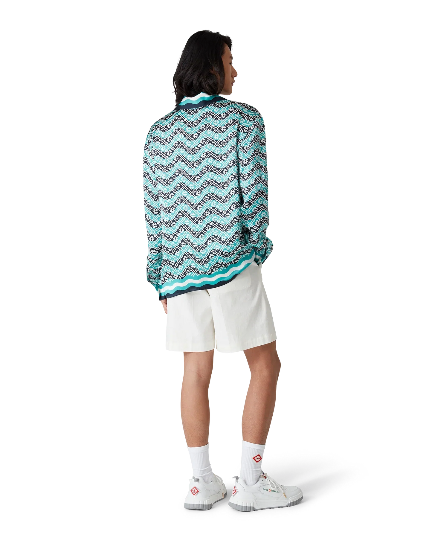 Chemise en soie à manches longues Monogram Wave