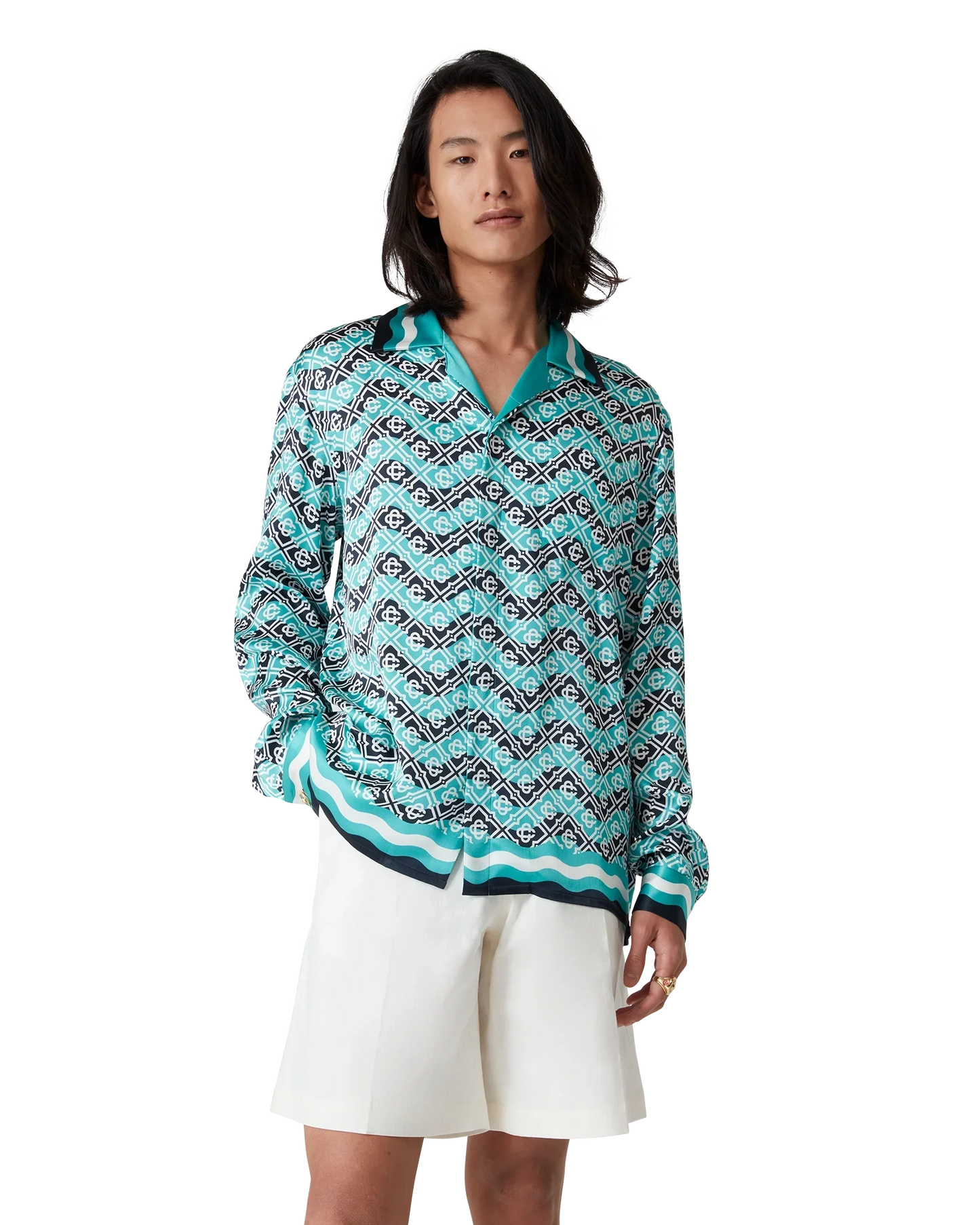Chemise en soie à manches longues Monogram Wave