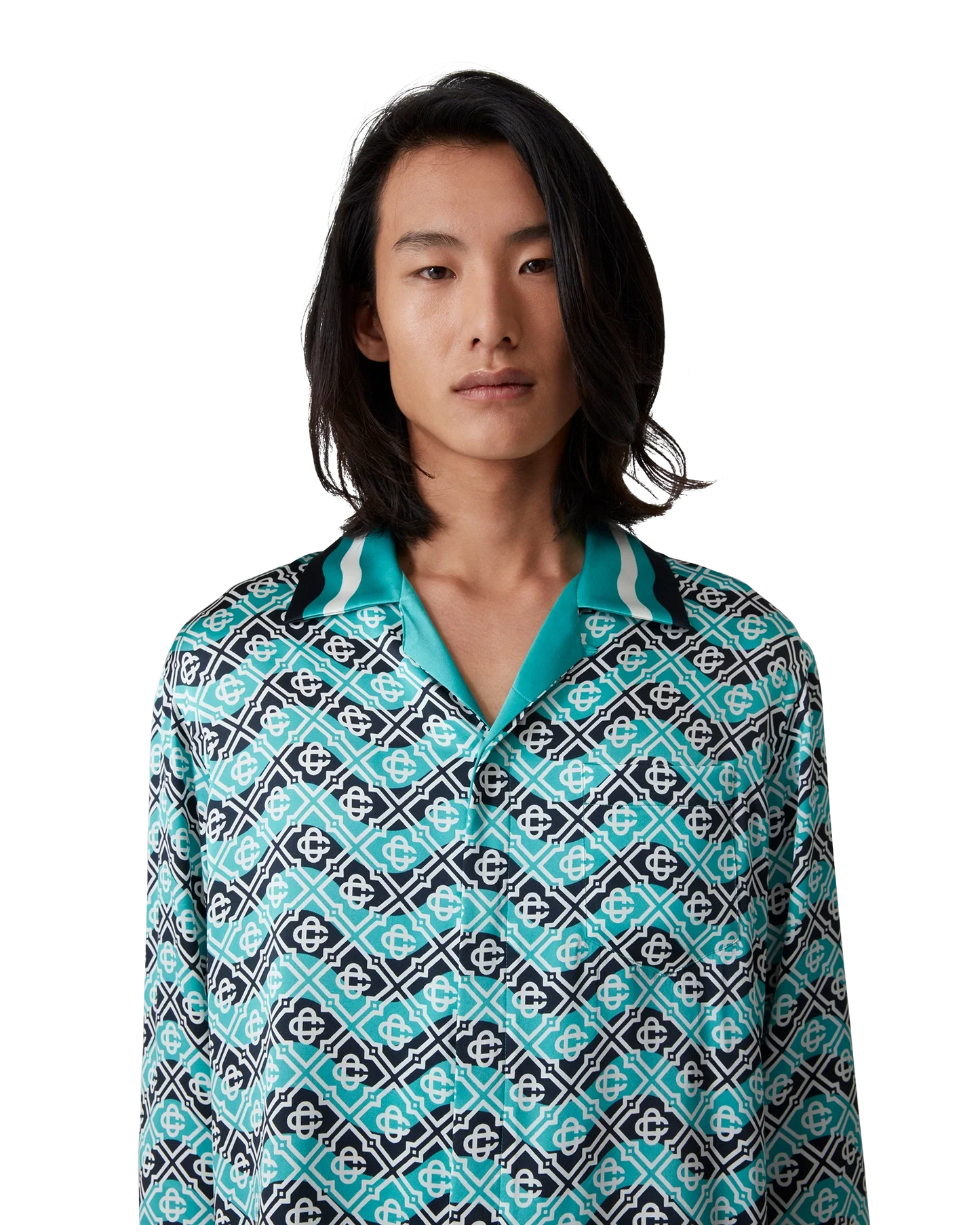Chemise en soie à manches longues Monogram Wave