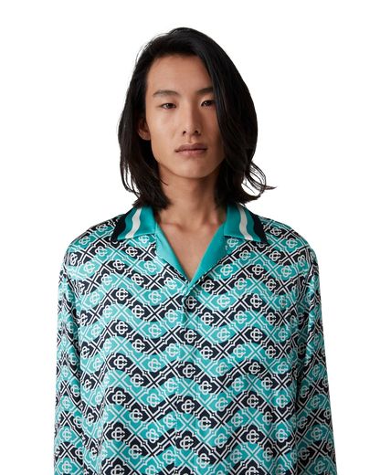 Chemise en soie à manches longues Monogram Wave