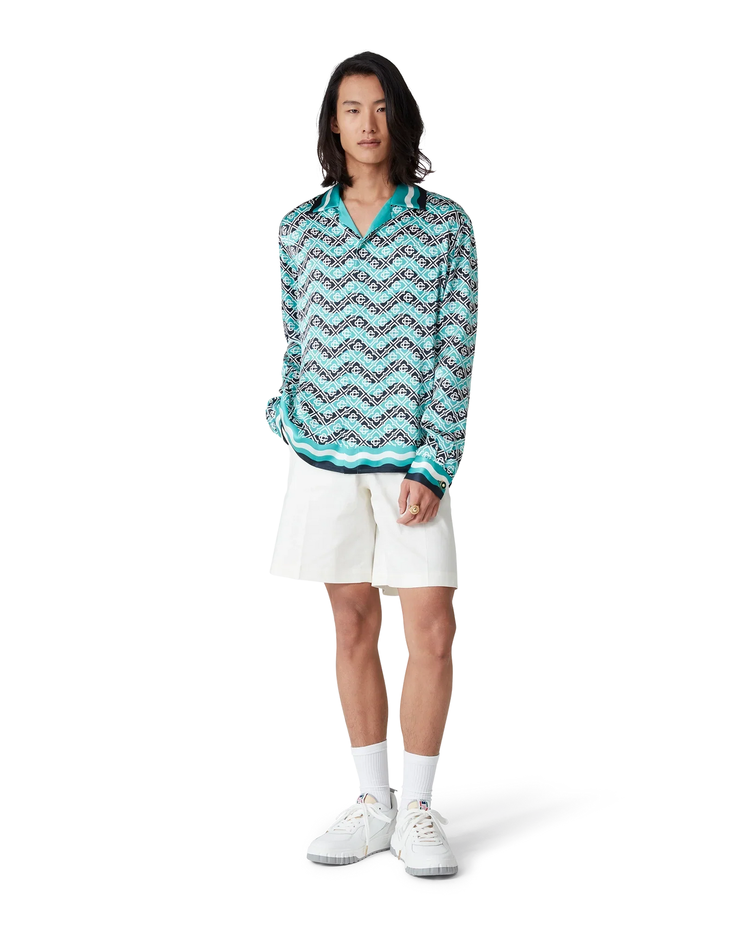 Chemise en soie à manches longues Monogram Wave