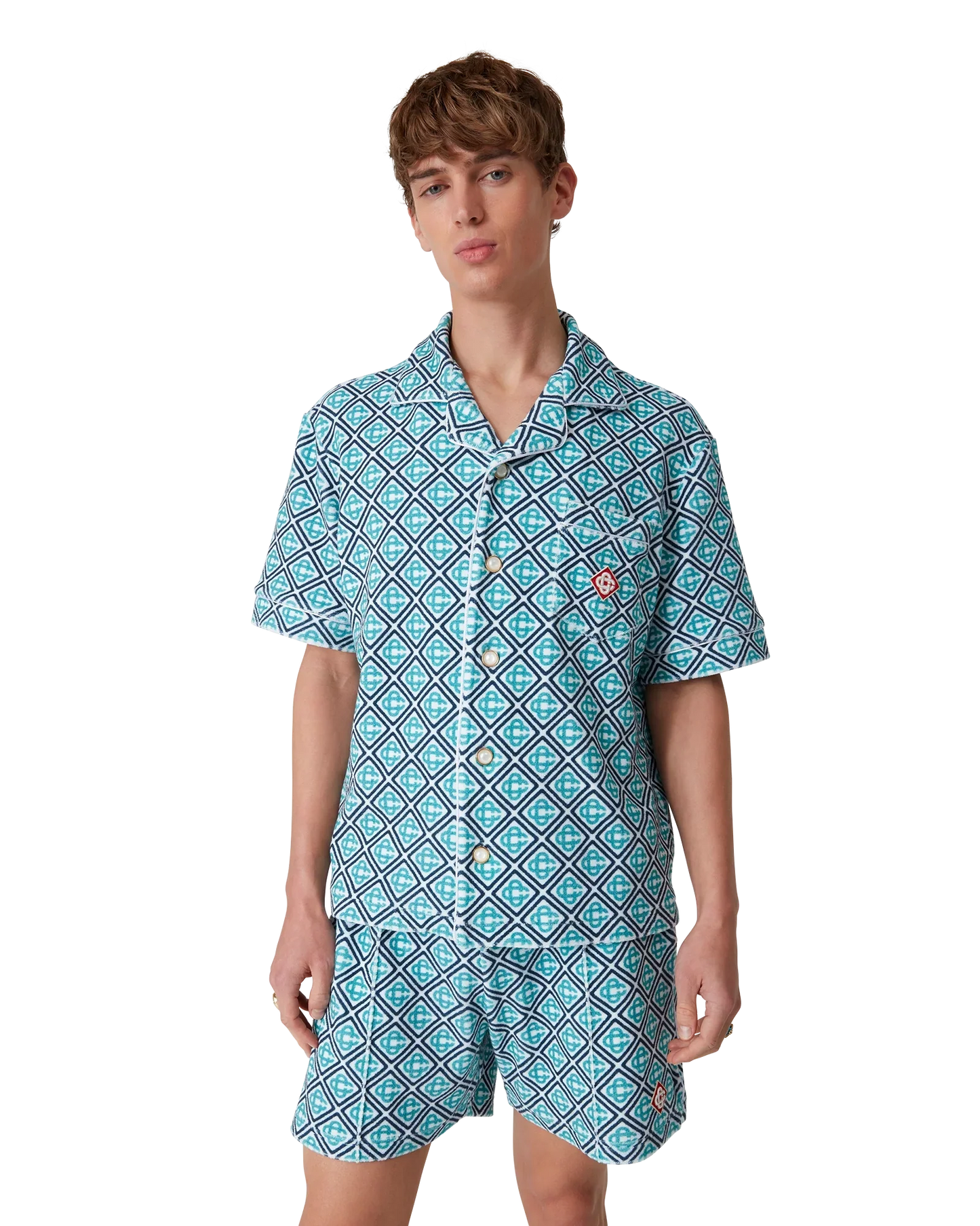 Chemise éponge monogrammée à manches courtes