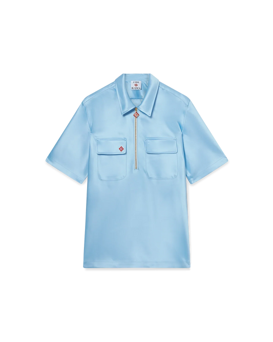 Satin Quarter Short Sleeve Zip Shirt