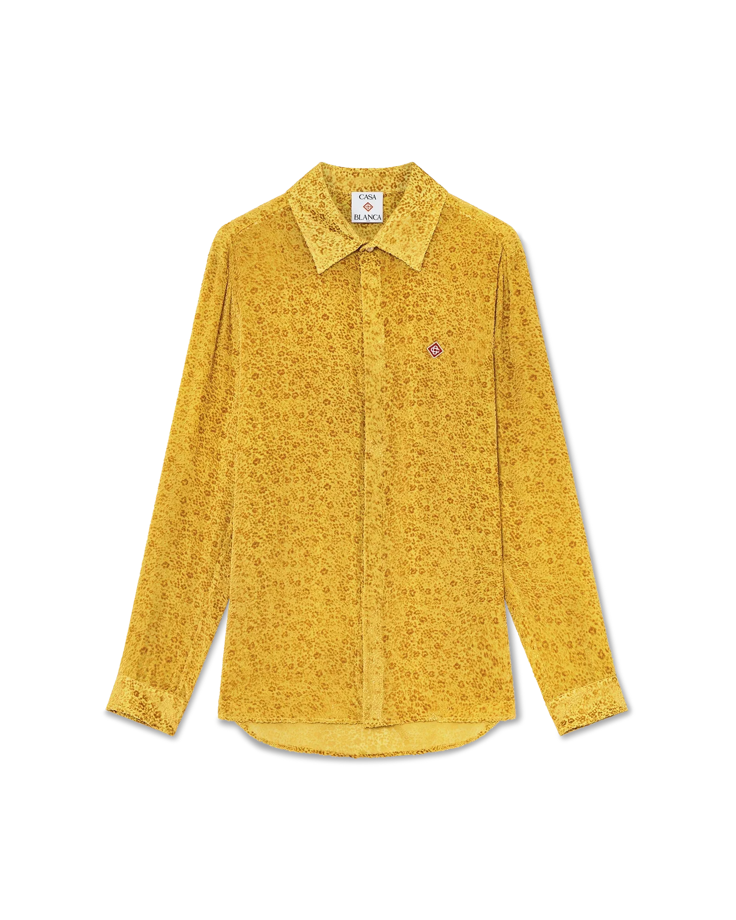 Chemise en soie à manches longues et motifs floraux dévorés