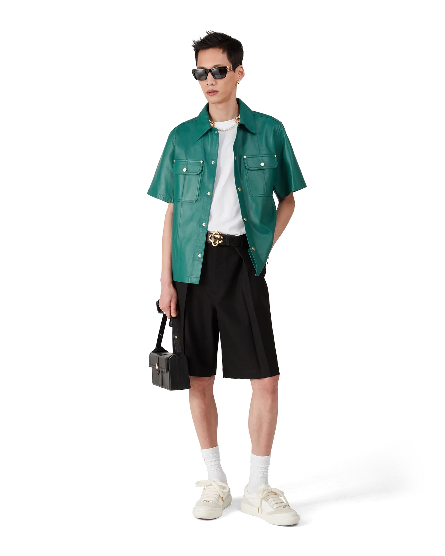 Chemise en cuir à manches courtes