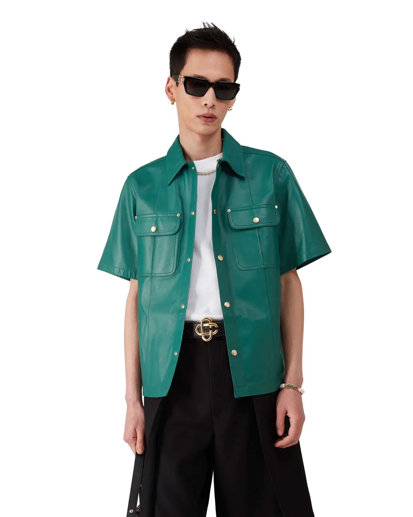 Chemise en cuir à manches courtes