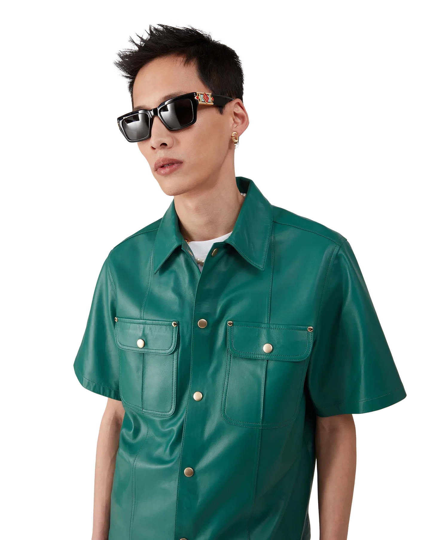 Chemise en cuir à manches courtes