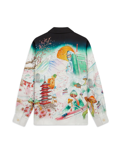 Chemise en twill de soie à manches longues motif floral