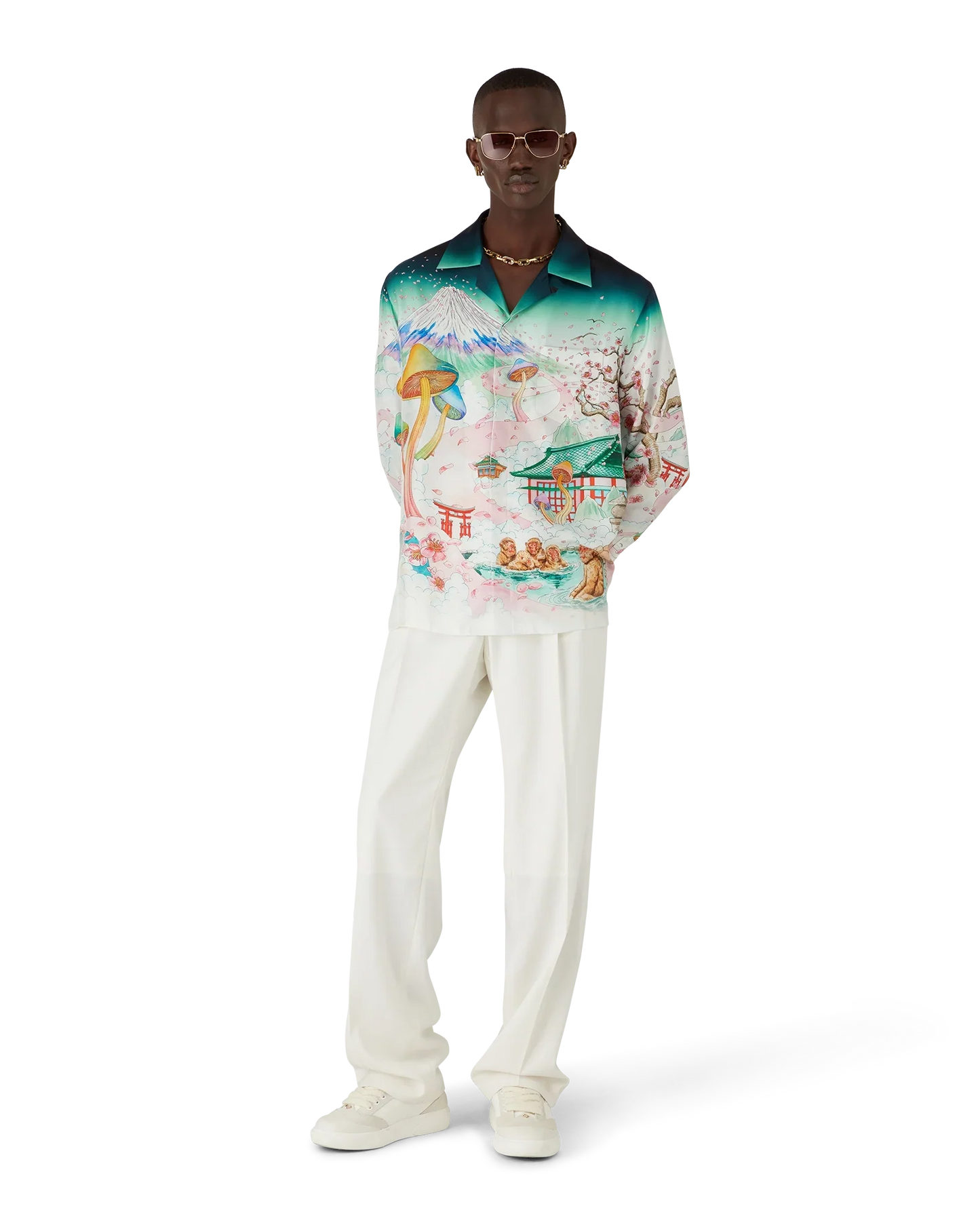 Chemise en twill de soie à manches longues motif floral