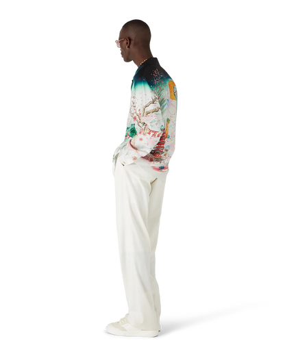 Chemise en twill de soie à manches longues motif floral